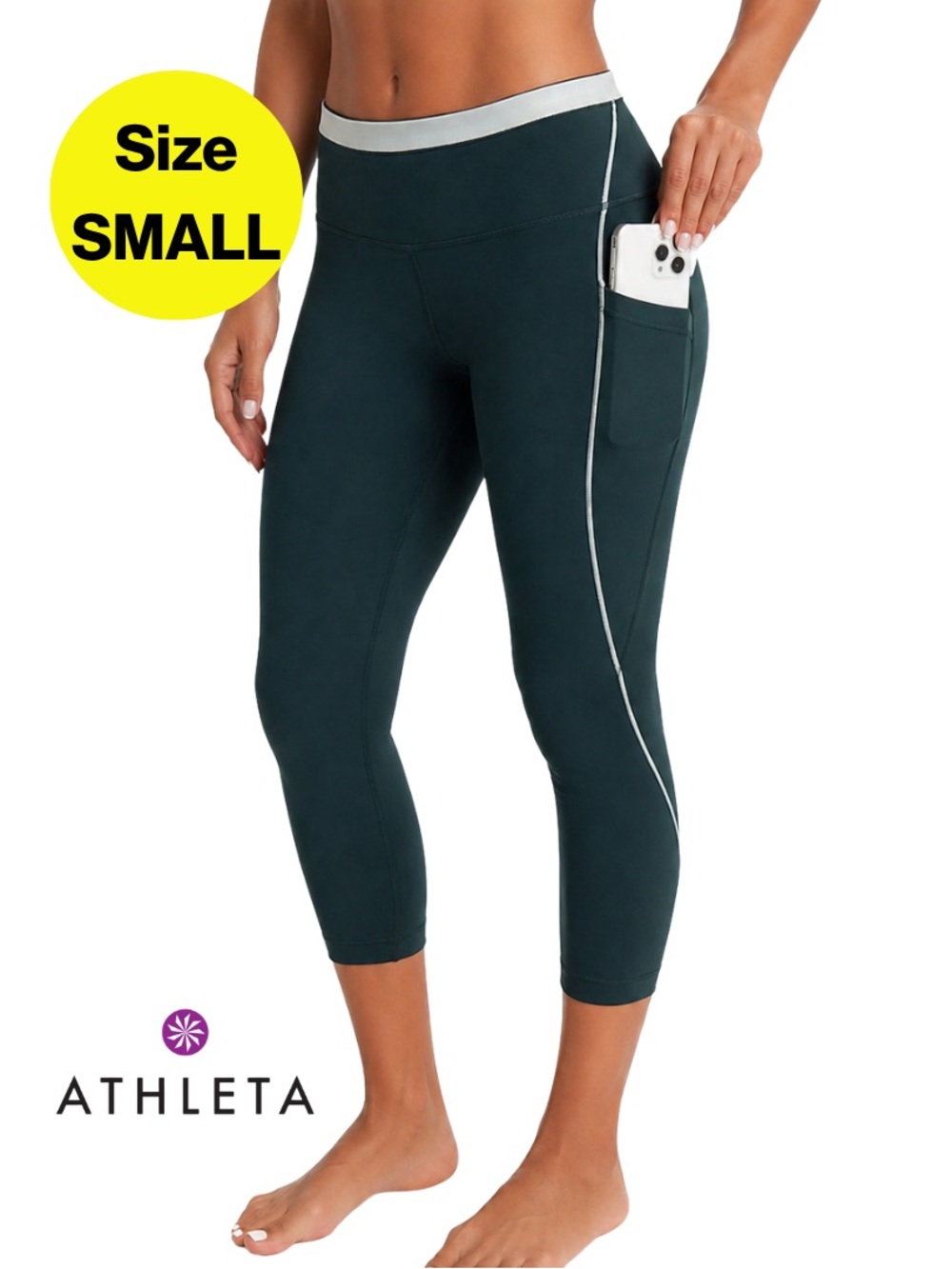 ATHLETA 💚 Interval Stash Tipped 7/8 Tight Athletic Leggings (Women’s Size Small)